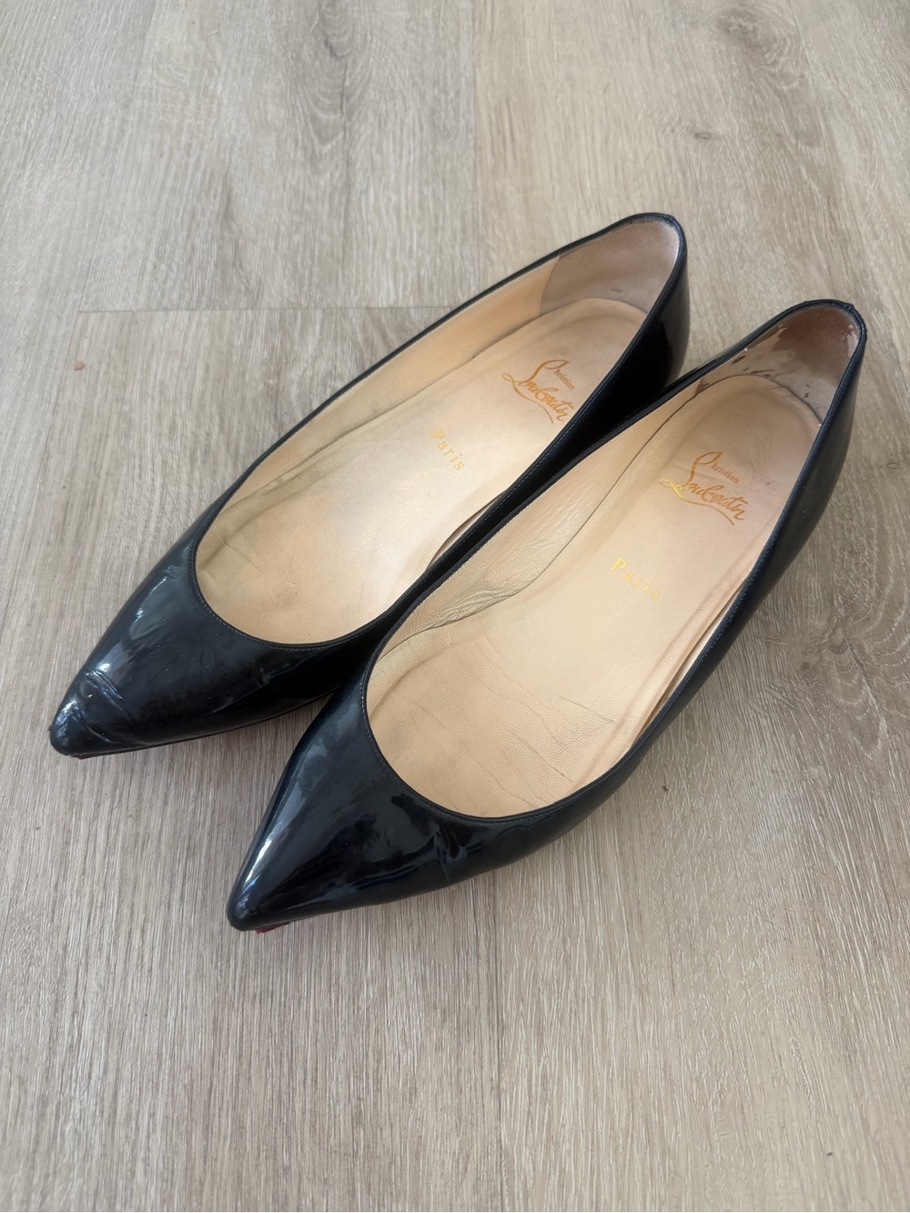 Christian Louboutin Black Patent Pointed Ballet Flats